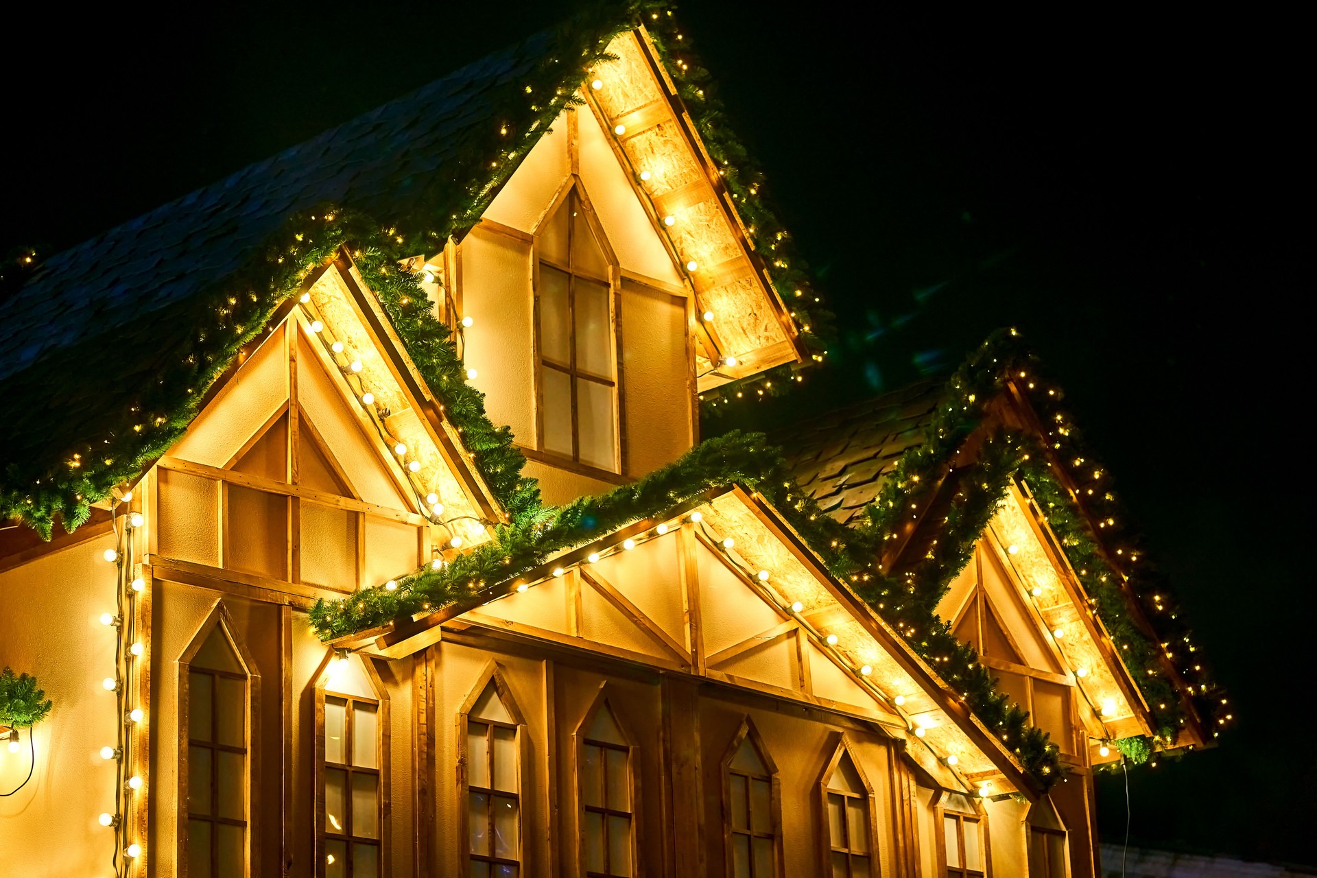 Street evening decorations at a holiday fair
